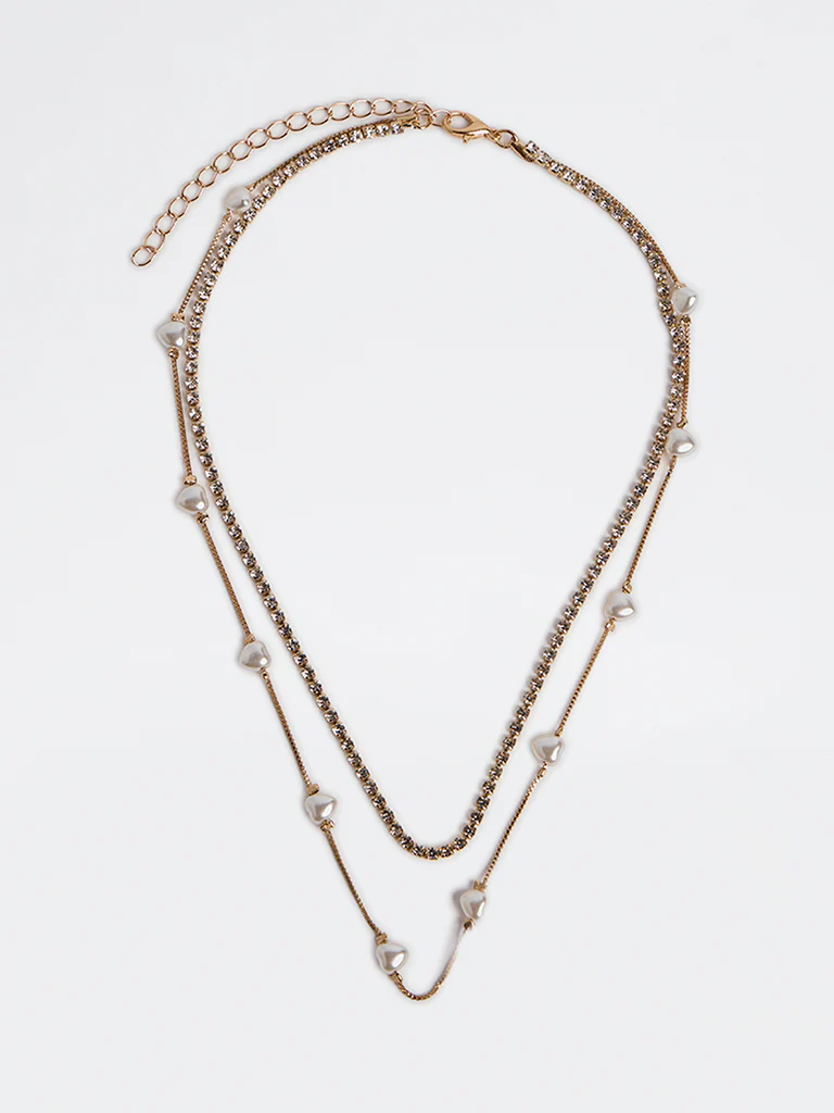 Westside Accessories Gold Layered Pearl and Chain Necklace