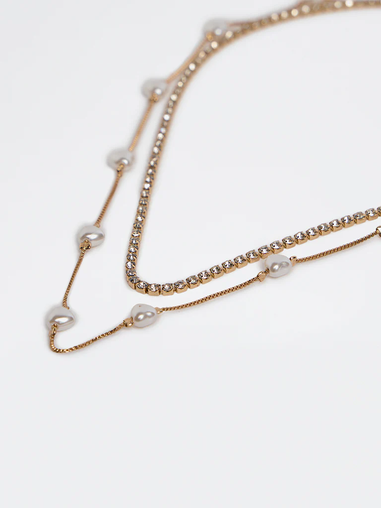 Westside Accessories Gold Layered Pearl and Chain Necklace - Image 3
