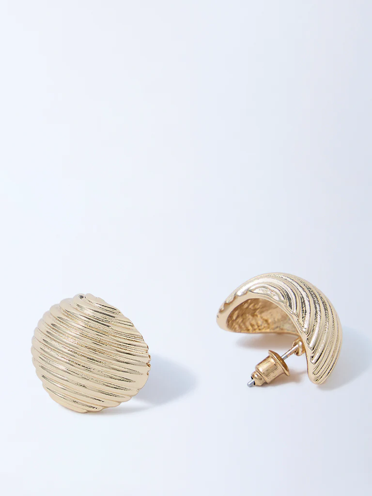 Westside Accessories Gold Line-Textured Stud Earrings - Image 2