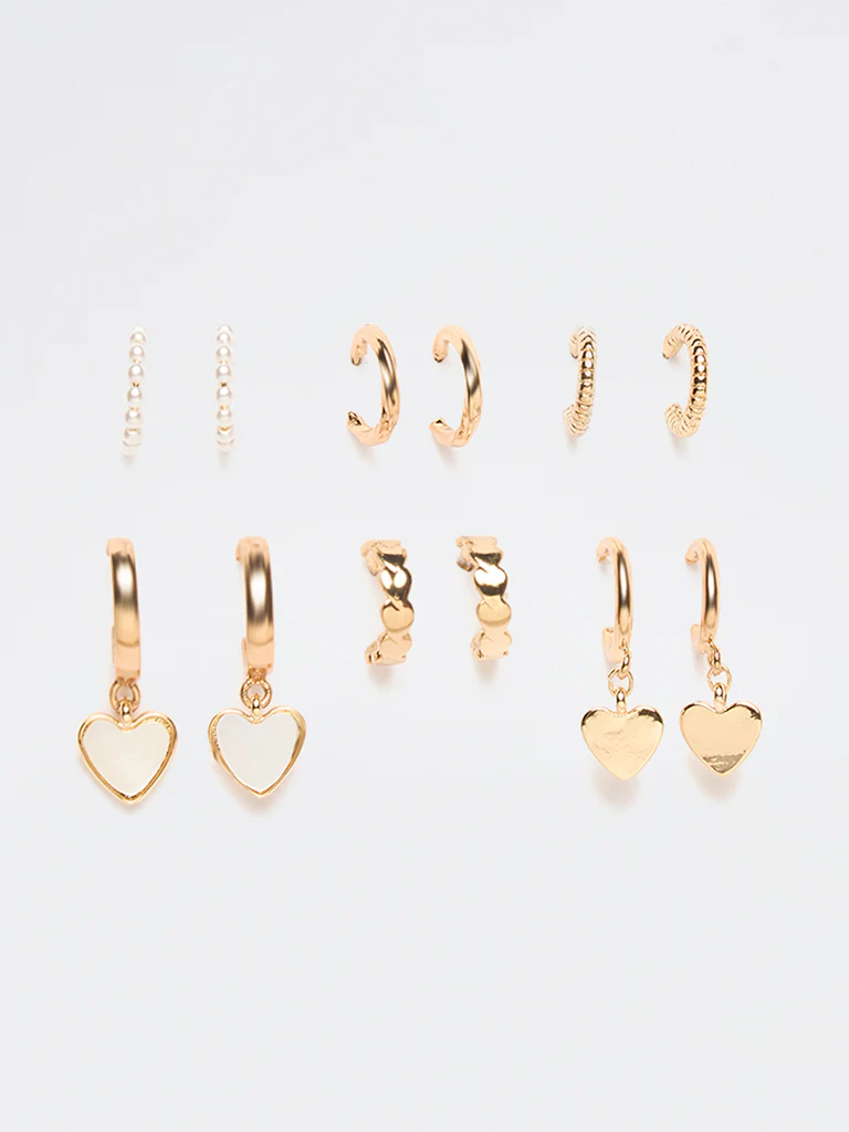 Westside Accessories Gold Mixed Hoop and Heart Earrings - Pack of 6