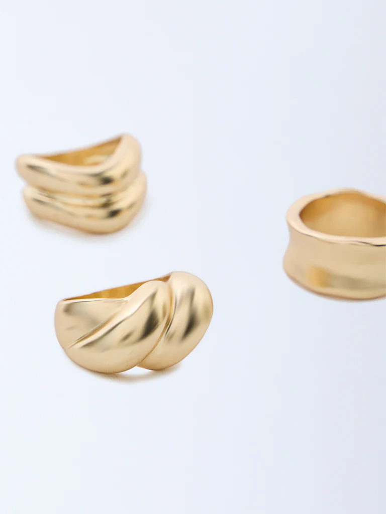 Westside Accessories Gold Molten Statement Rings - Pack of 3 - Image 3