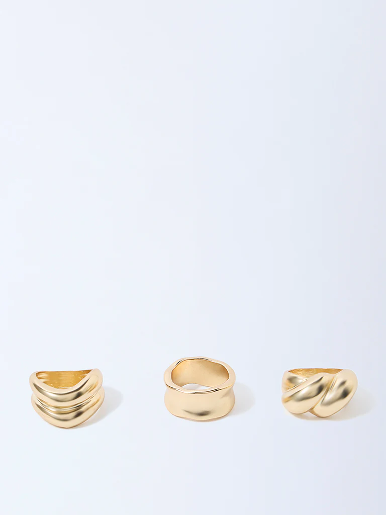 Westside Accessories Gold Molten Statement Rings - Pack of 3 - Image 2