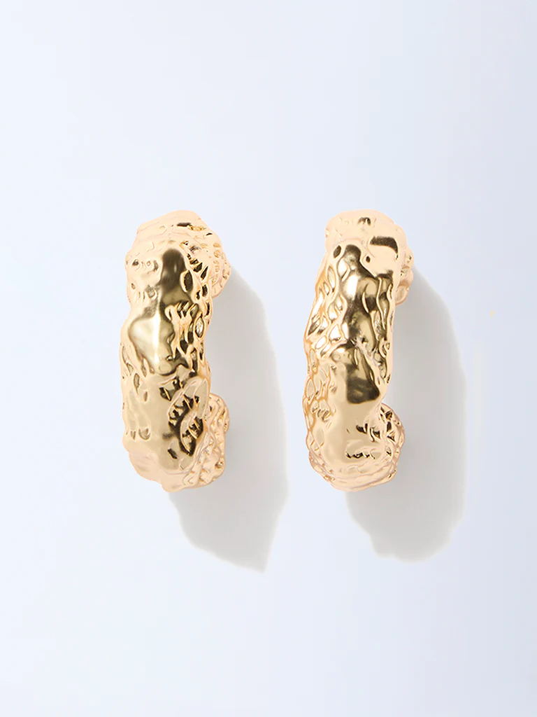 Westside Accessories Gold Molten-Textured Hoop Earrings
