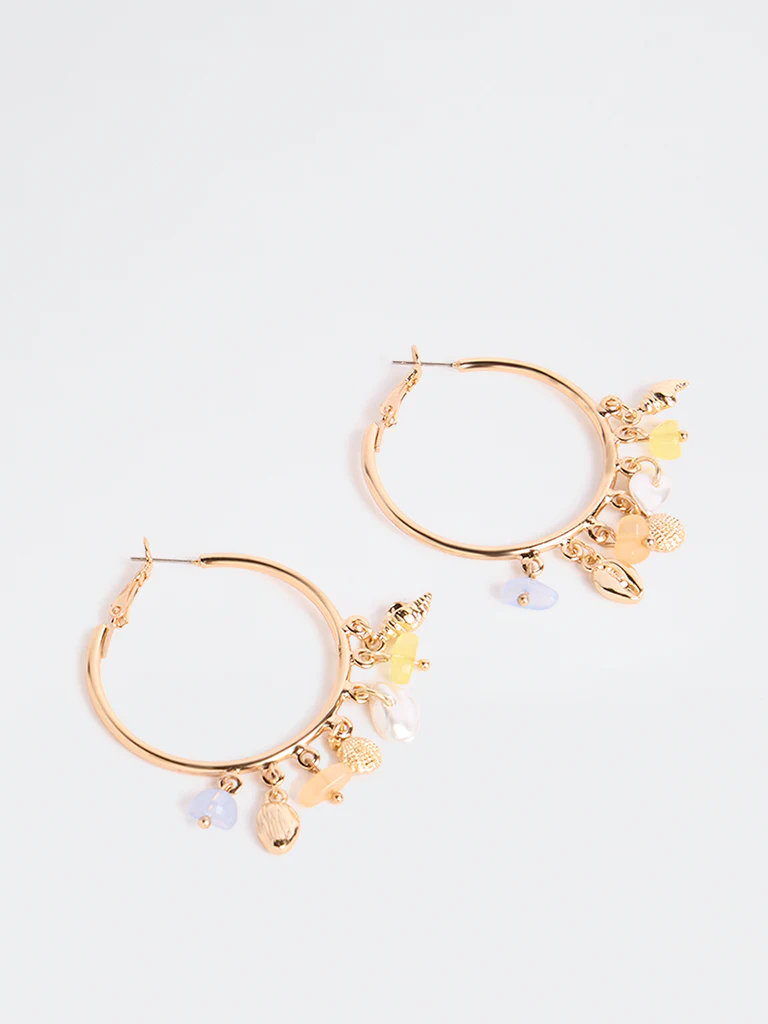 Westside Accessories Gold Multi-Charm Hoop Earrings - Image 2