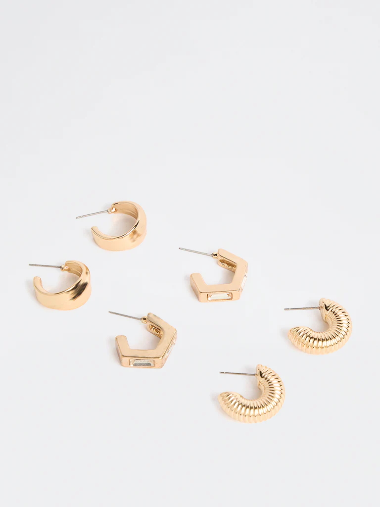 Westside Accessories Gold Multi Hoops Earrings - Pack of 3 - Image 2