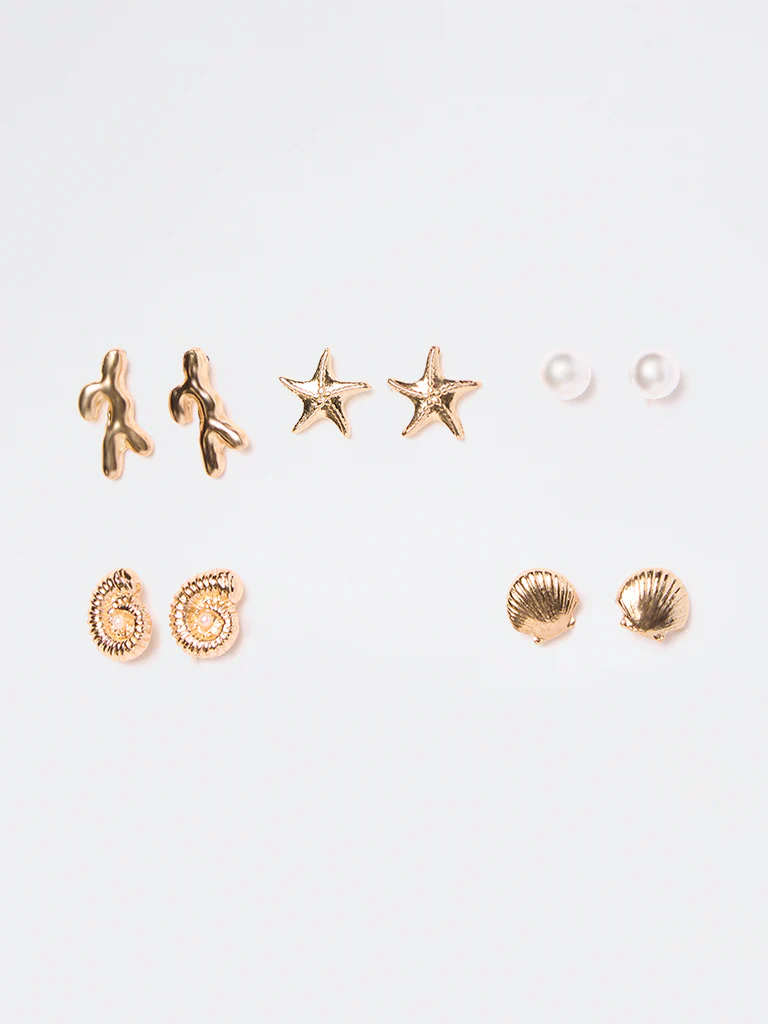 Westside Accessories Gold Multi Stud Earrings - Pack of 5