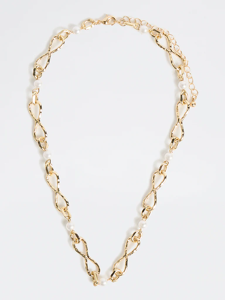 Westside Accessories Gold Pearl and Metal Trendy Necklace