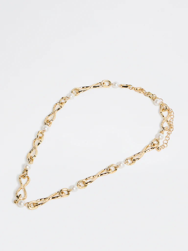 Westside Accessories Gold Pearl and Metal Trendy Necklace - Image 2
