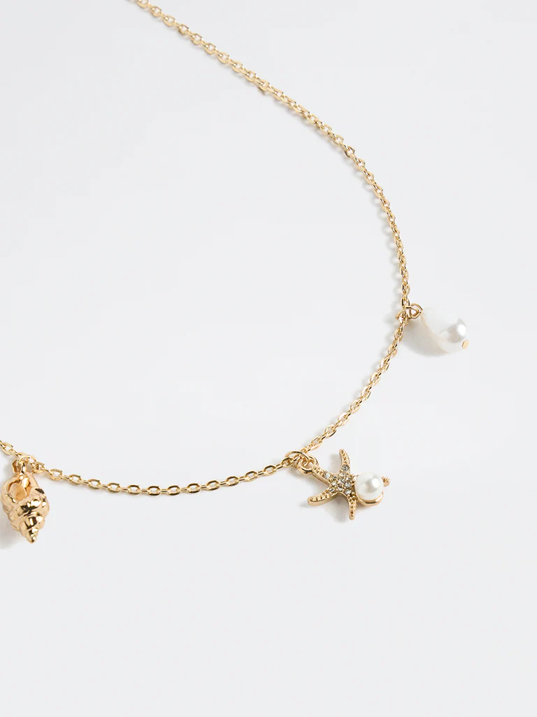 Westside Accessories Gold Pearl and Shell Charm Necklace - Image 3