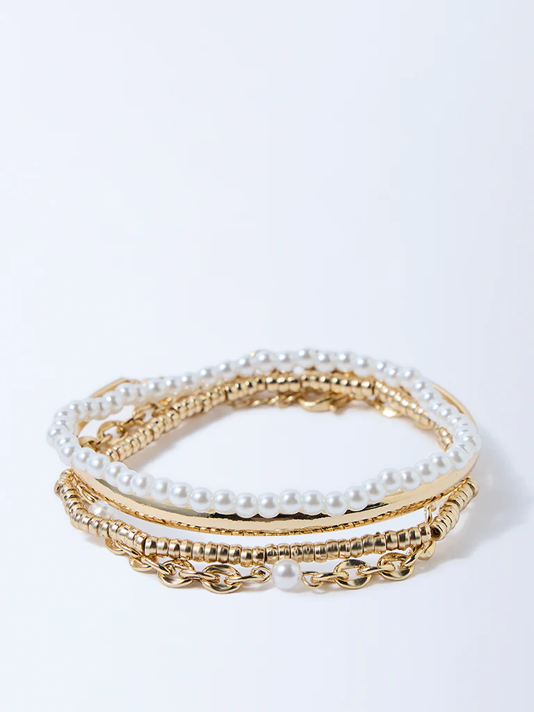 Westside Accessories Gold Pearl, Chain and Cuff Bracelets - Pack of 4 - Image 2