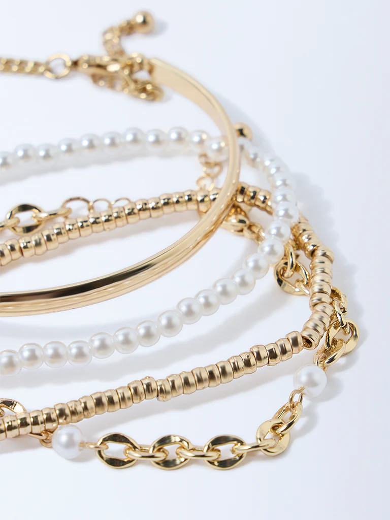 Westside Accessories Gold Pearl, Chain and Cuff Bracelets - Pack of 4 - Image 3