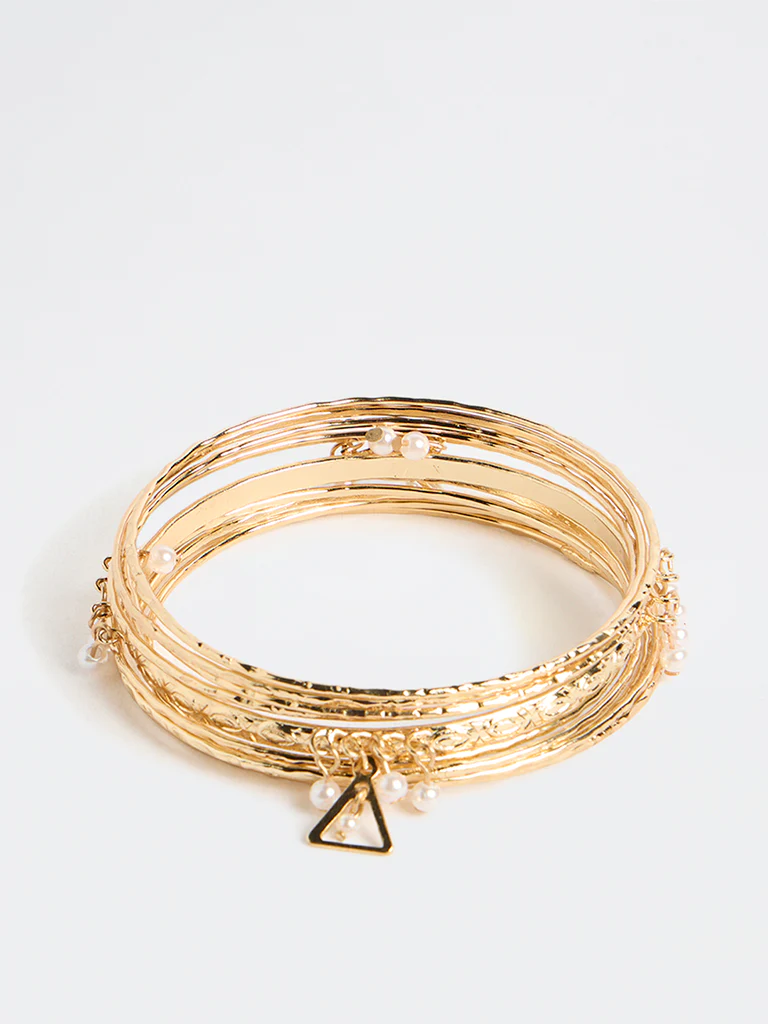 Westside Accessories Gold Pearl Charm Bangles - Pack of 10