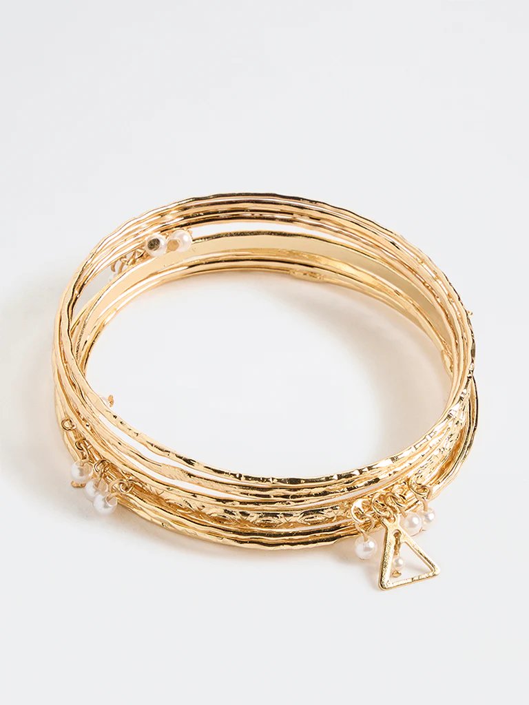 Westside Accessories Gold Pearl Charm Bangles - Pack of 10 - Image 2