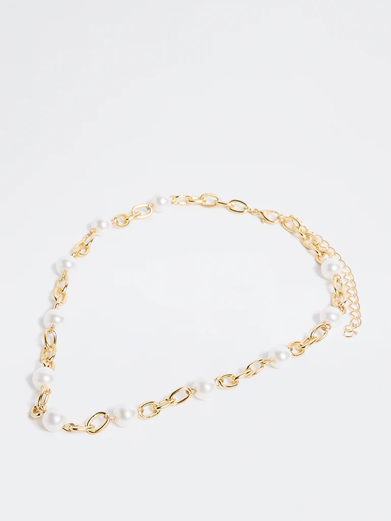Westside Accessories Gold Pearl Link Chain Necklace