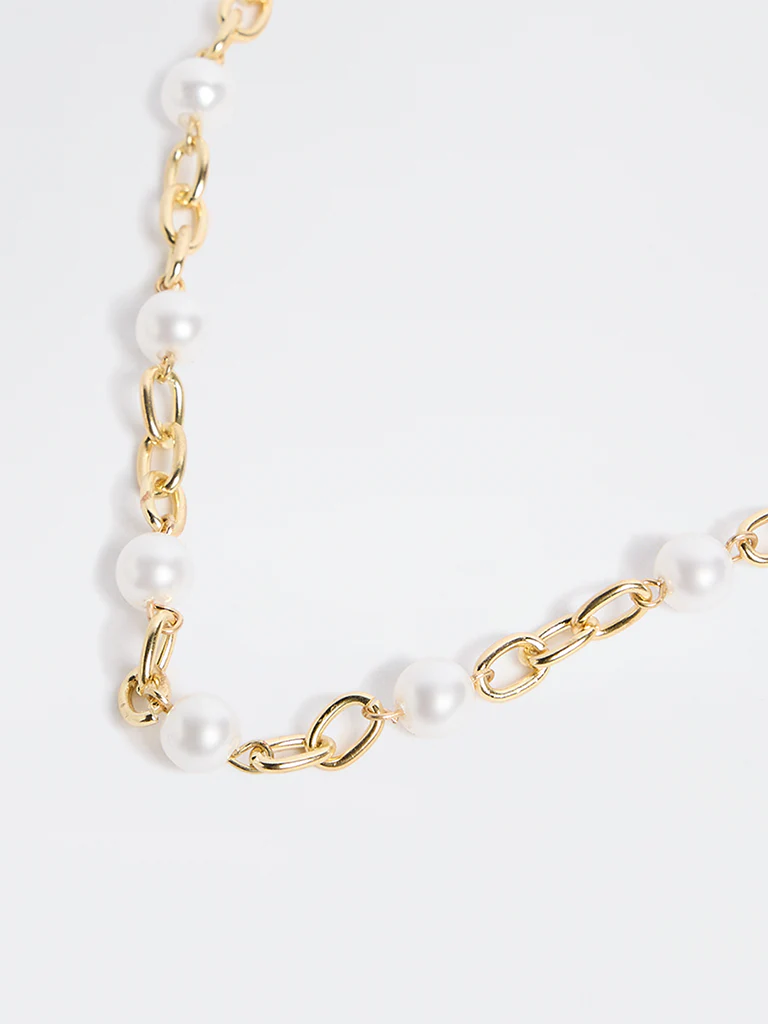 Westside Accessories Gold Pearl Link Chain Necklace - Image 2