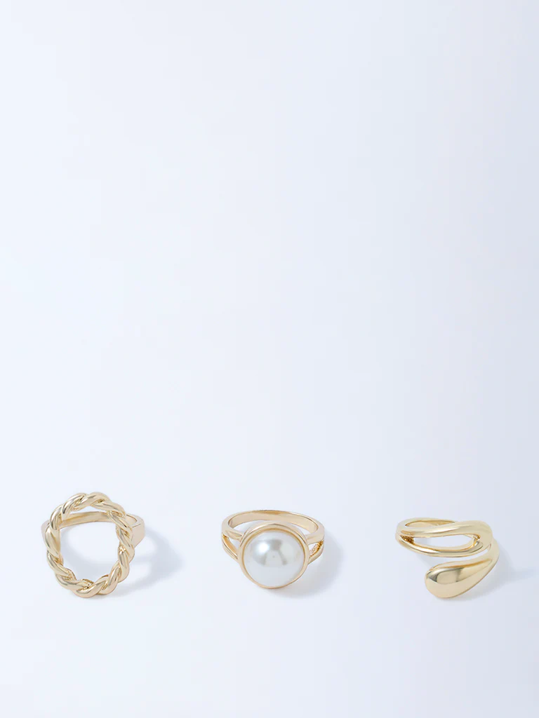 Westside Accessories Gold Pearl, Textured and Sculpted Rings - Pack of 3 - Image 2