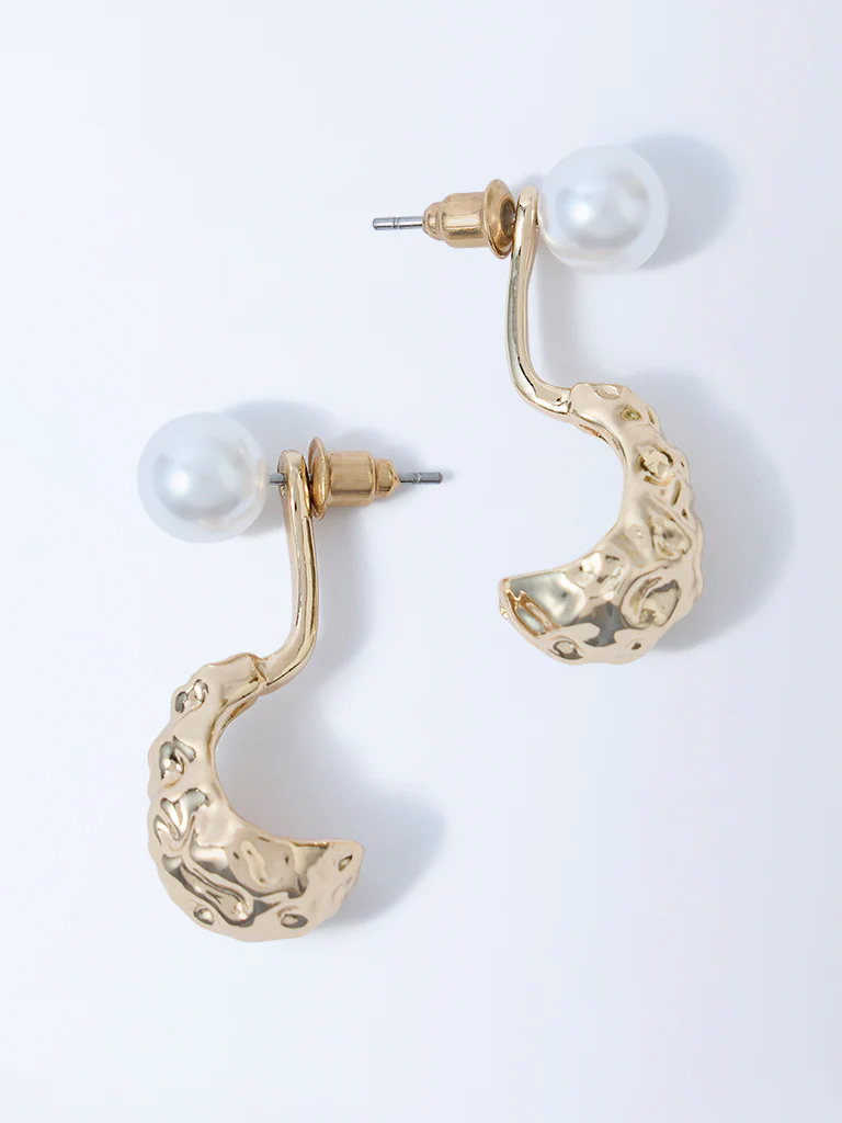 Westside Accessories Gold Pearl Textured Earrings - Image 2