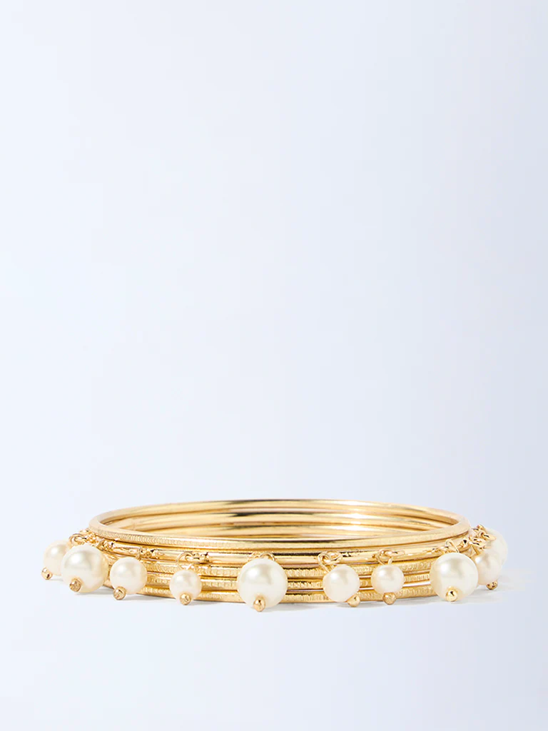 Westside Accessories Gold Pearlescent Bangles Set - Pack of 5