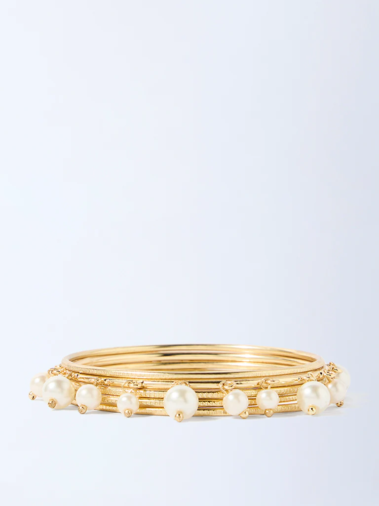 Westside Accessories Gold Pearlescent Bangles Set - Pack of 5