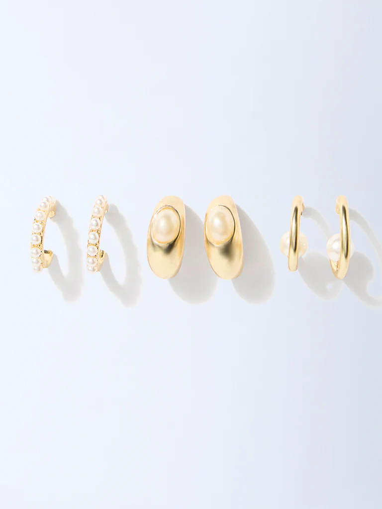 Westside Accessories Gold Pearlescent Hoop Earrings - Pack o f 3