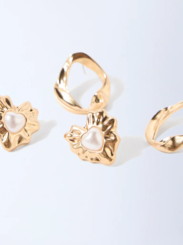 Westside Accessories Gold Pearlescent Stud Earrings - Pack of 2 - Image 3