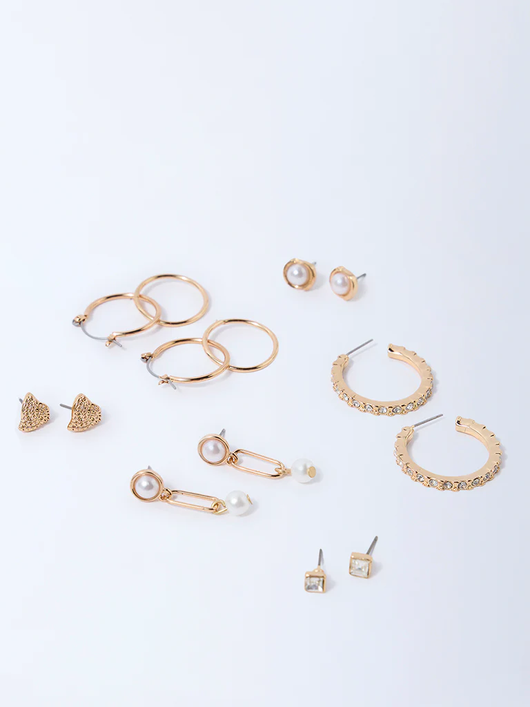 Westside Accessories Gold Pearlescent Studs and Hoops - Pack of 6 - Image 2