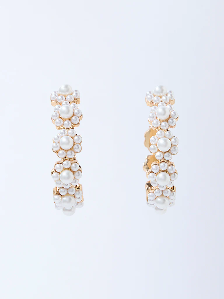 Westside Accessories Gold Pearls Statement Hoop Earrings
