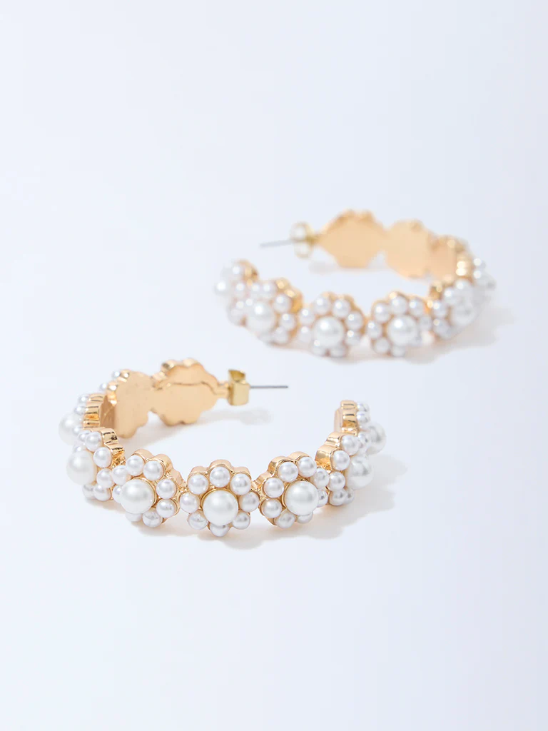 Westside Accessories Gold Pearls Statement Hoop Earrings - Image 3