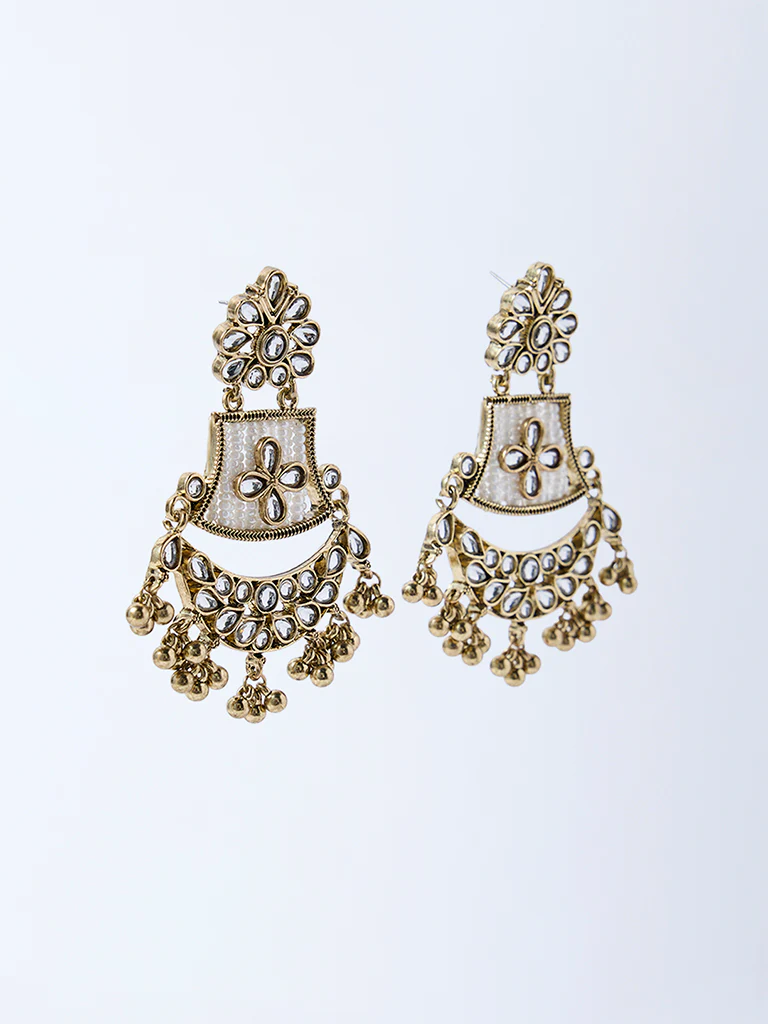 Westside Accessories Gold Polki and Pearlescent Jhumka Earrings - Image 2