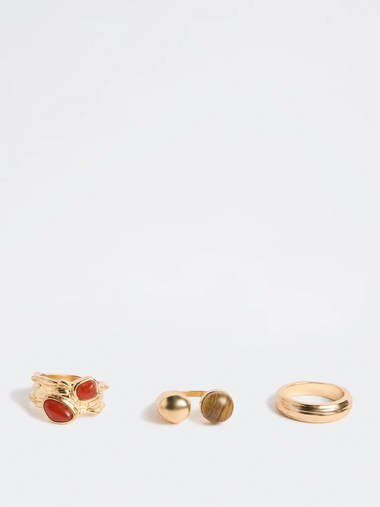 Westside Accessories Gold Resin Statement Rings - Pack of 3 - Image 2
