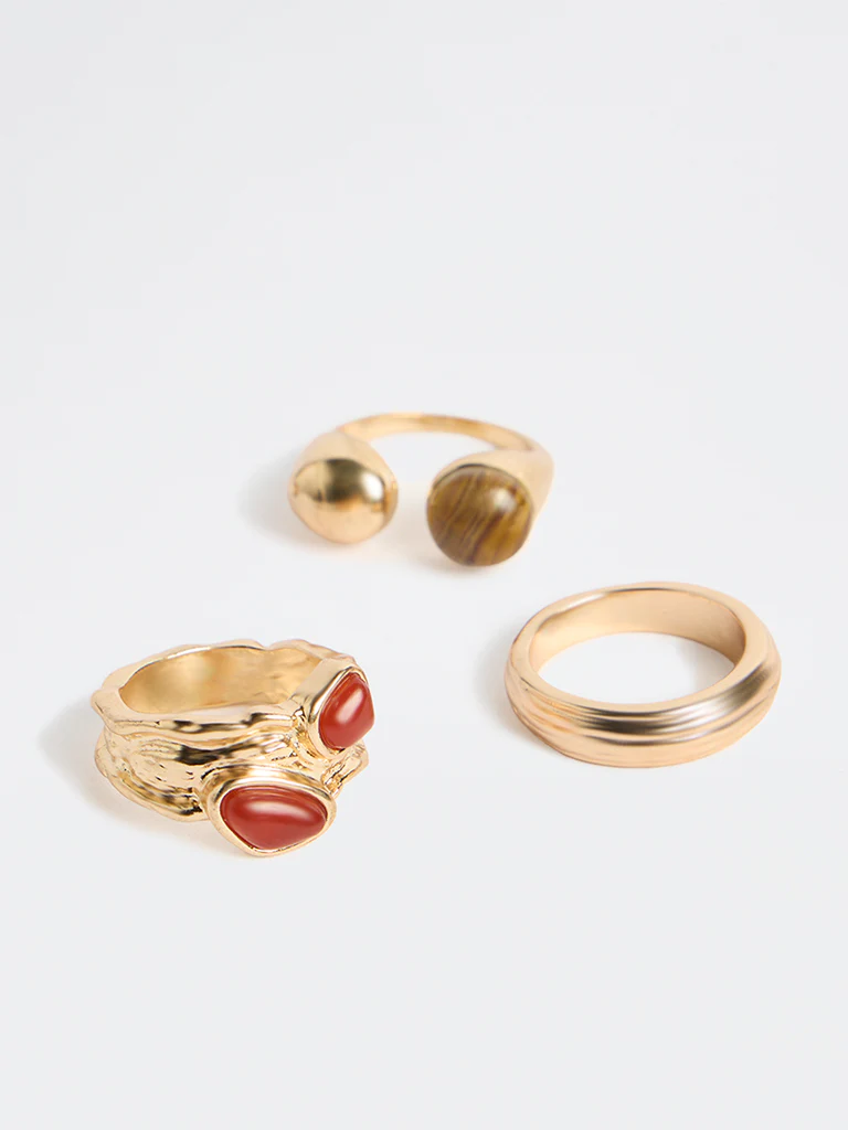 Westside Accessories Gold Resin Statement Rings - Pack of 3 - Image 3