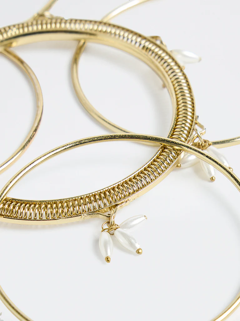 Westside Accessories Gold Rice Pearl Bangles - Pack of 9 - Image 3