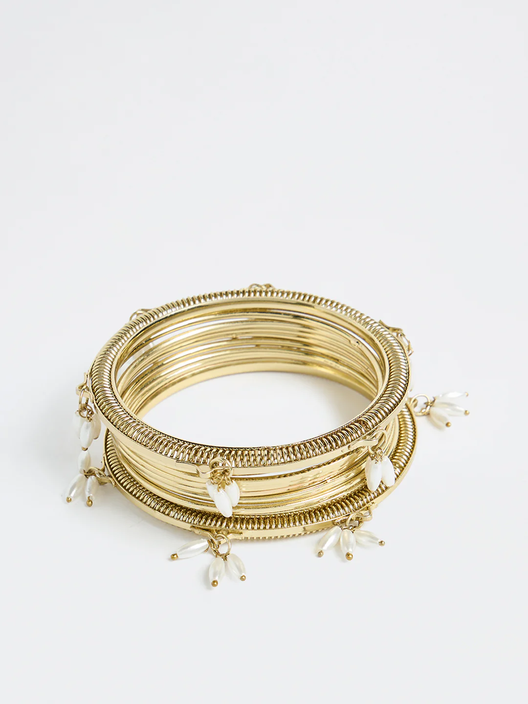 Westside Accessories Gold Rice Pearl Bangles - Pack of 9 - Image 2
