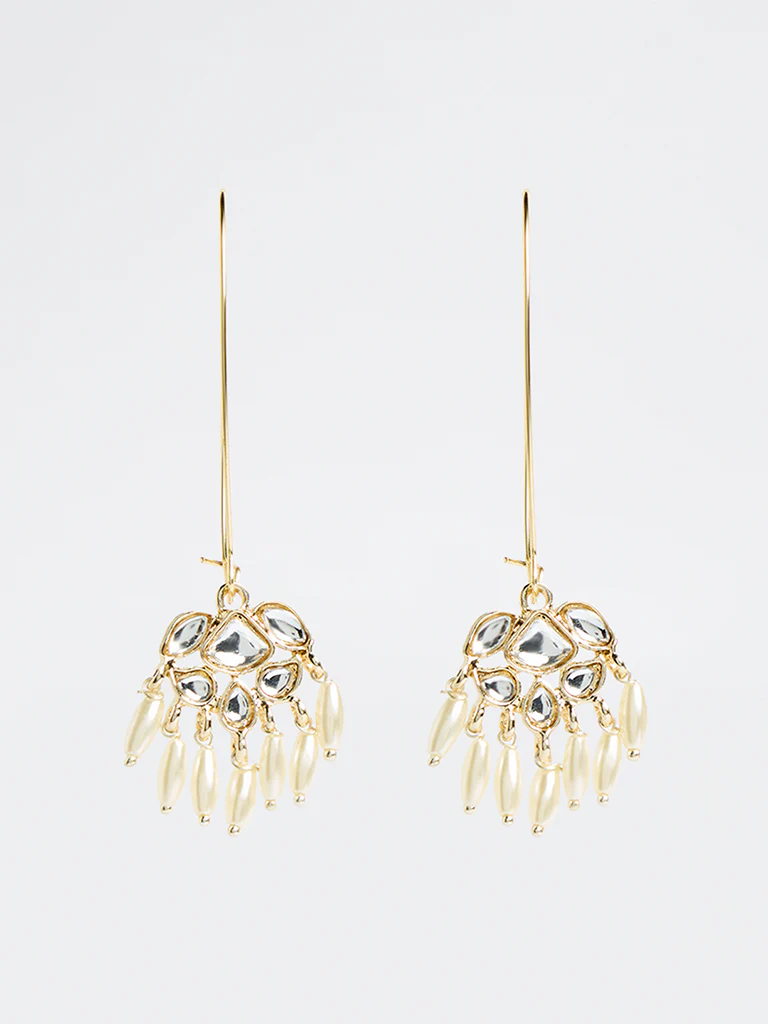 Westside Accessories Gold Rice Pearl Fishhook Earrings
