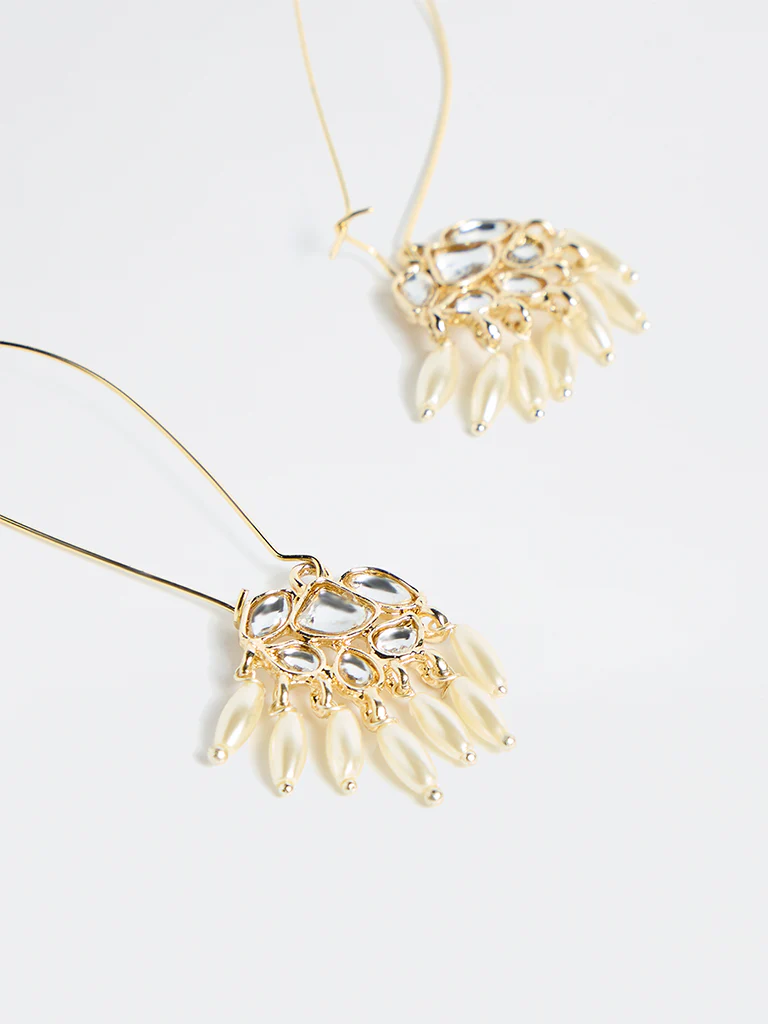 Westside Accessories Gold Rice Pearl Fishhook Earrings - Image 3