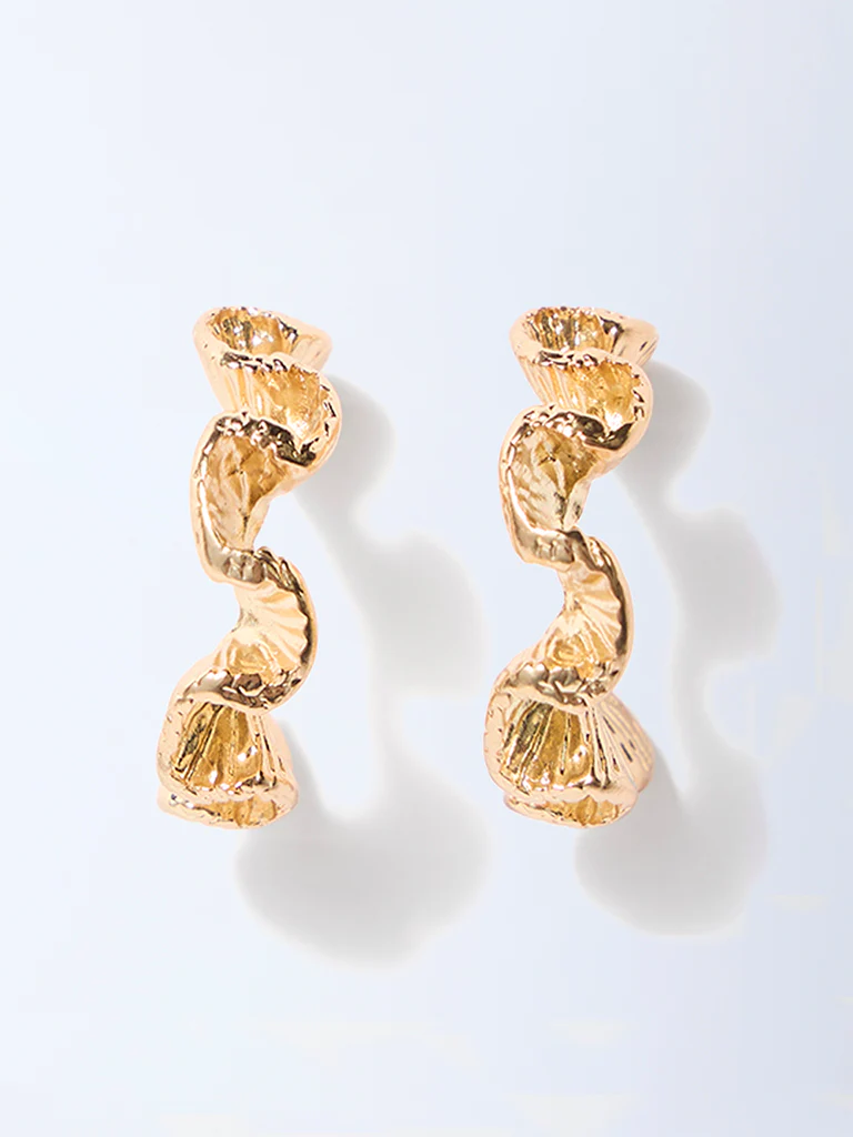 Westside Accessories Gold Ruffled Small Hoop Earrings