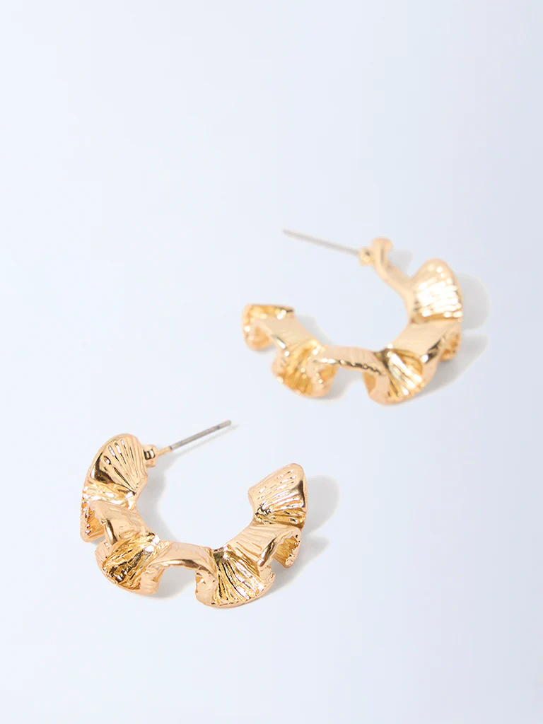 Westside Accessories Gold Ruffled Small Hoop Earrings - Image 3