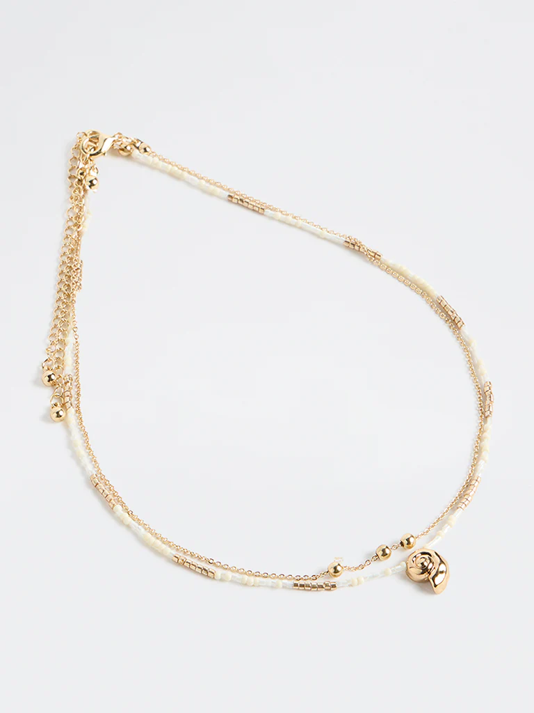 Westside Accessories Gold Sea Shell Bead Layered Necklace - Image 2