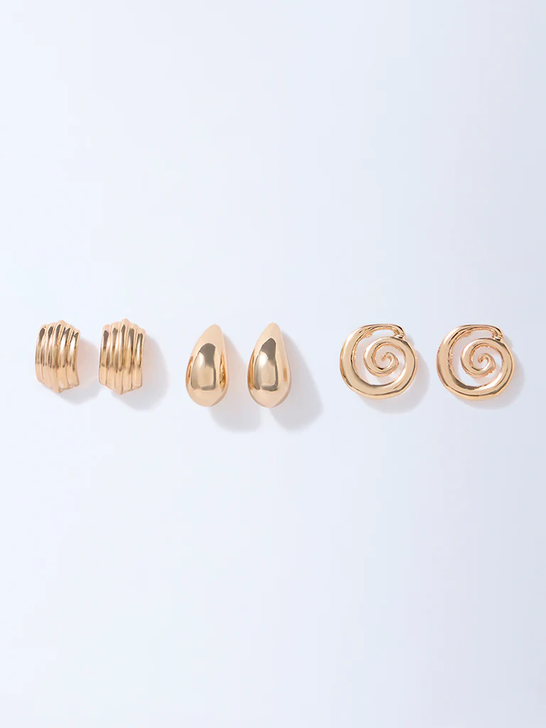 Westside Accessories Gold Spiral Design Studs - Pack of 3