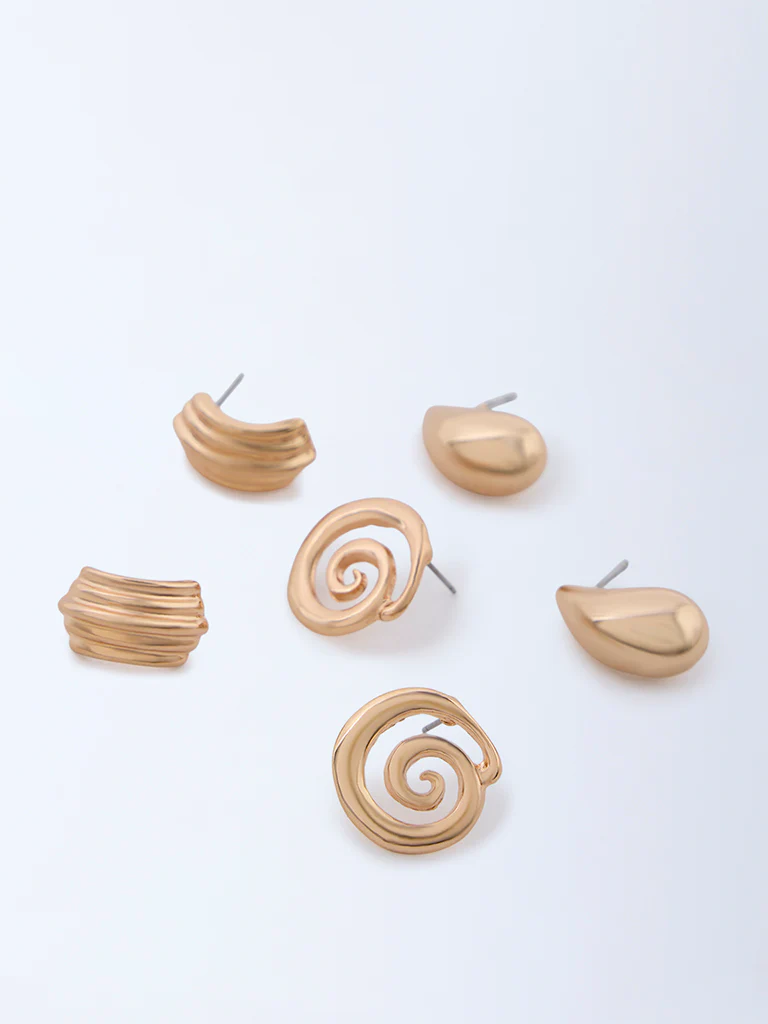 Westside Accessories Gold Spiral Design Studs - Pack of 3 - Image 3