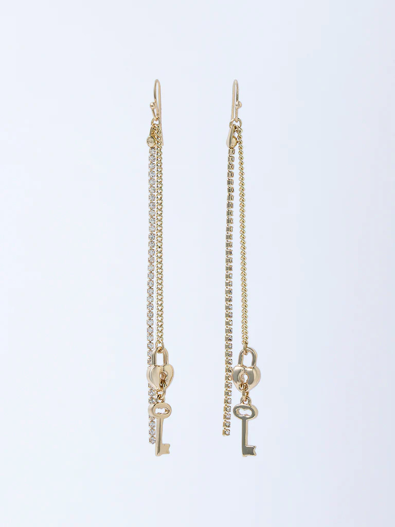 Westside Accessories Gold Stone and Key Long Earrings