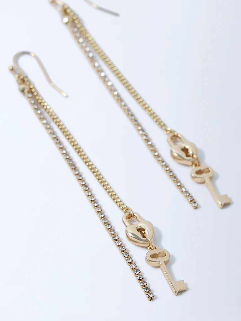 Westside Accessories Gold Stone and Key Long Earrings - Image 3
