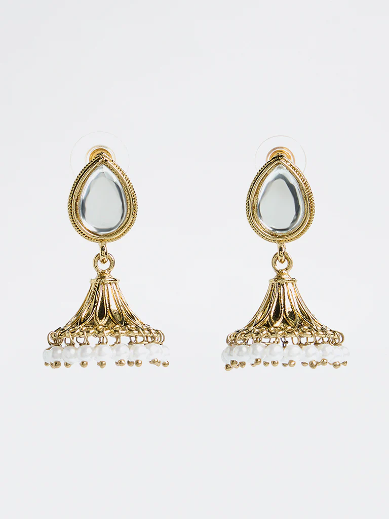 Westside Accessories Gold Stone and Pearl Jhumka Earrings