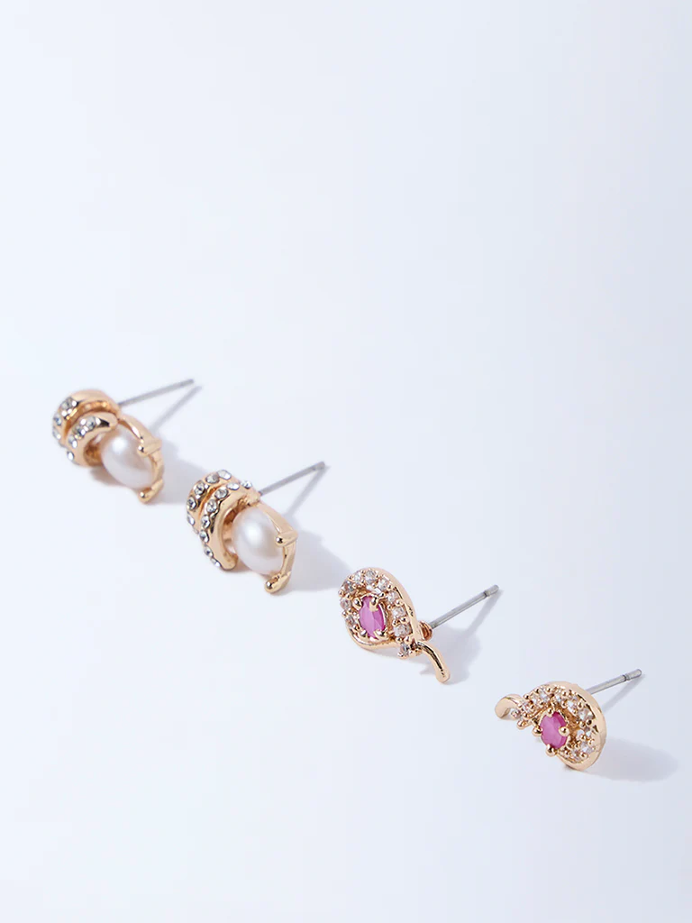 Westside Accessories Gold Stone and Pearlescent Stud Earrings - Pack of 2 - Image 2