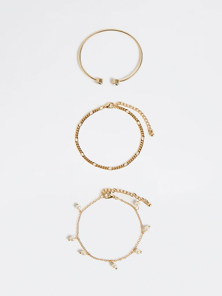 Westside Accessories Gold Stone Charm Bracelets - Pack of 3