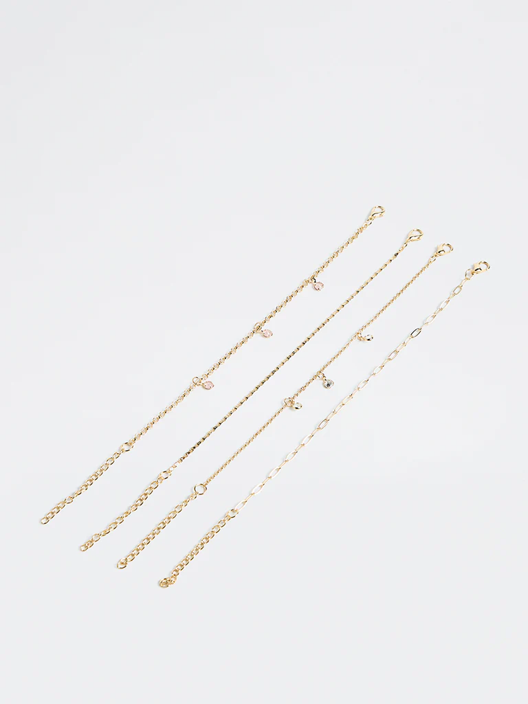Westside Accessories Gold Stone Charm Bracelets - Pack of 3 - Image 2