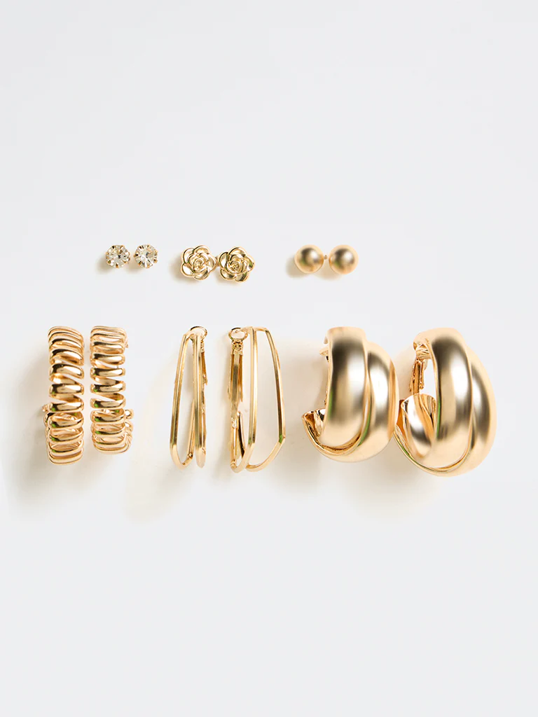 Westside Accessories Gold Stud and Hoop Earrings - Pack of 4