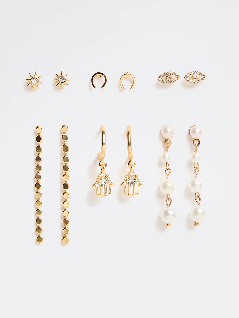 Westside Accessories Gold Stud and Hoops Earrings - Pack of 6