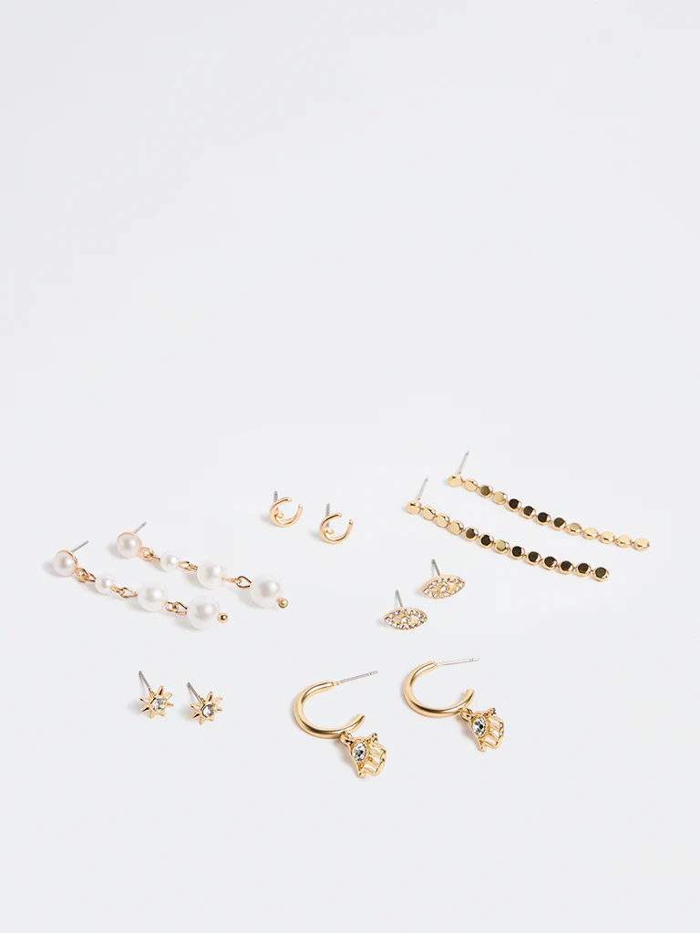 Westside Accessories Gold Stud and Hoops Earrings - Pack of 6 - Image 2