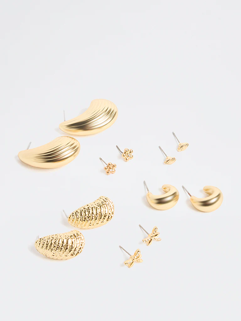 Westside Accessories Gold Studs and Hoop Earrings - Pack of 6 - Image 3